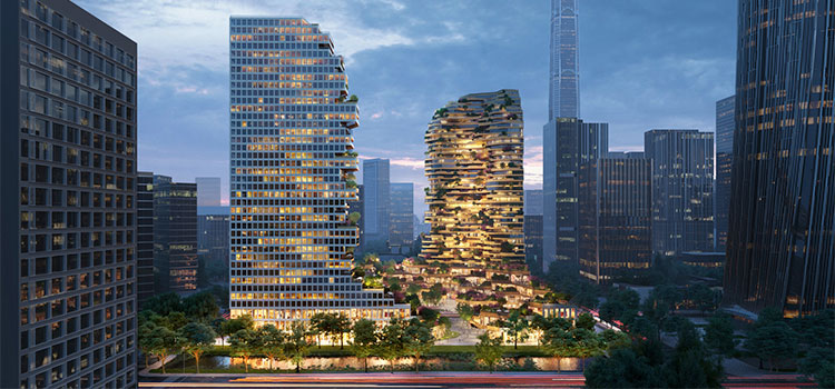 Projeto com torres inspiradas na natureza vence concurso chinês de complexo misto