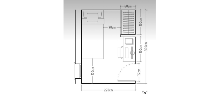 Projeto 2D com medidas de um quarto 